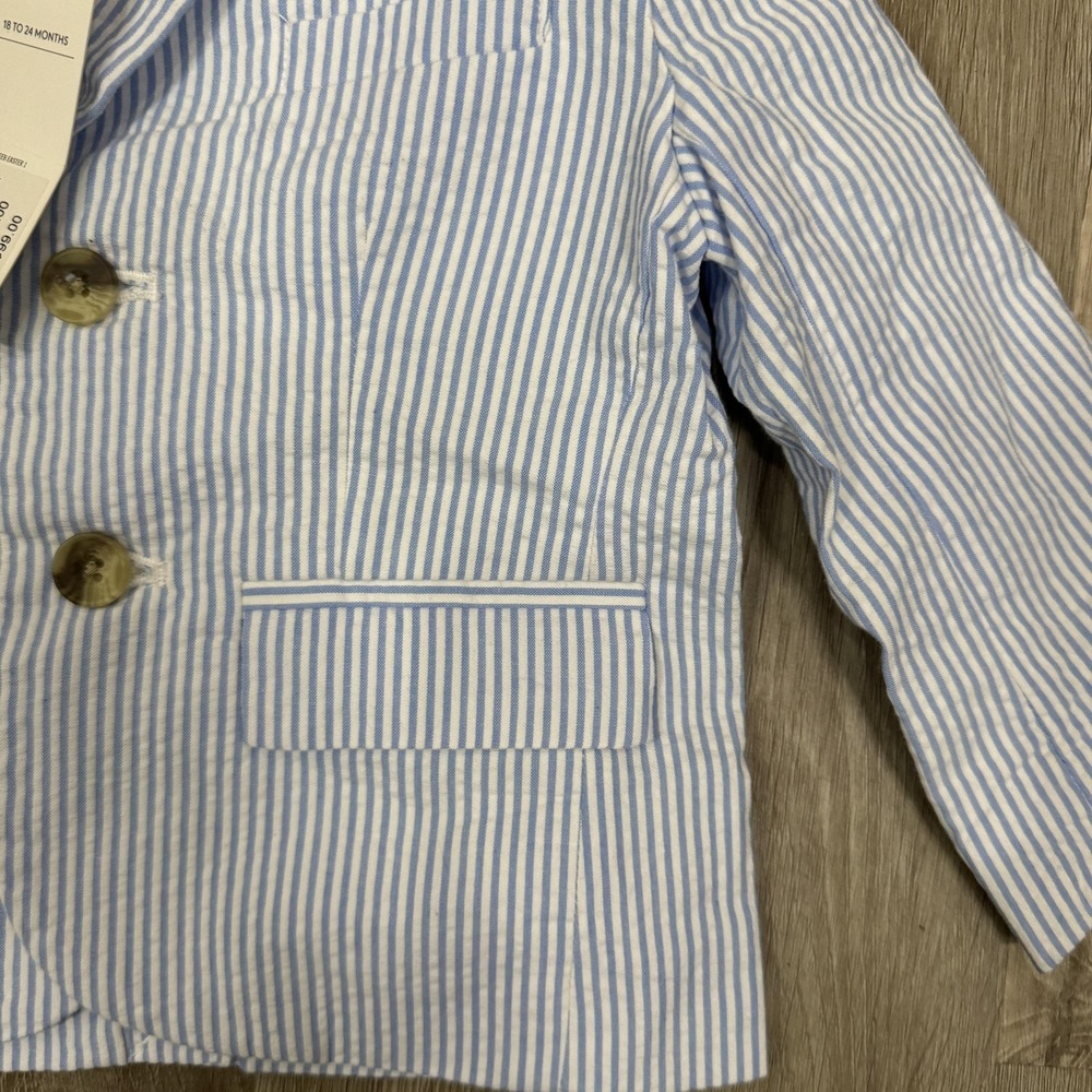 Janie And Jack Blazer Jacket Boys 18-24 Months Blue Stripe Seersucker Lined - Picture 7 of 10